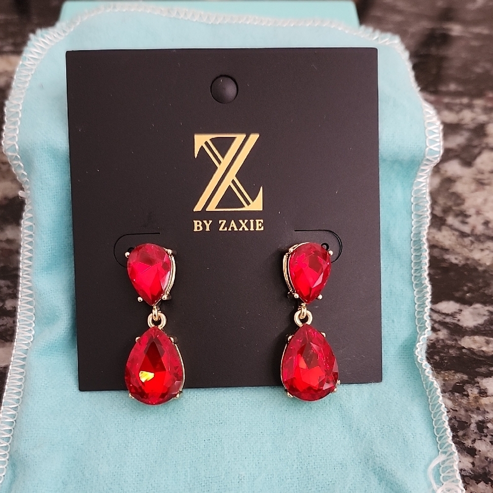 Z By Zaxie, Red Drop Earrings